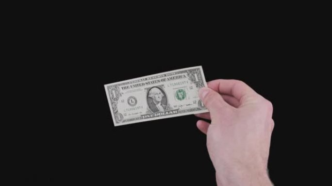 男性手展一美元钞票与阿尔法频道
