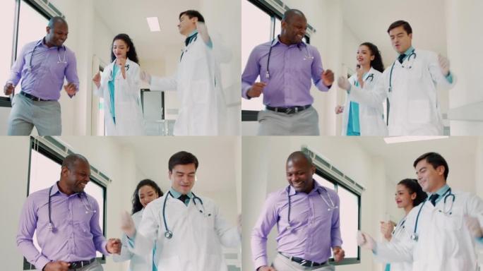 手术成功后一名男女医生跳舞的录像