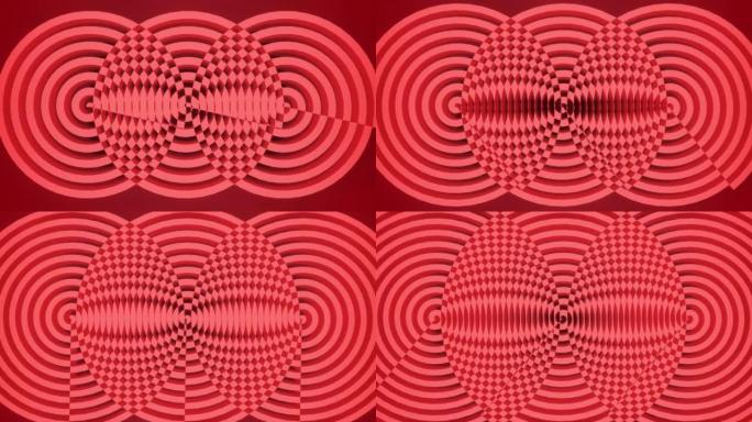 螺旋是相互扭曲和分层的。红色，催眠的移动人物。