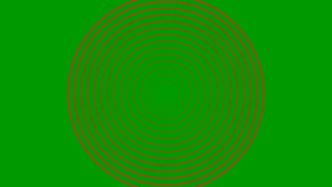 从中心开始动画增加红线圈。矢量插图孤立在绿色背景上。