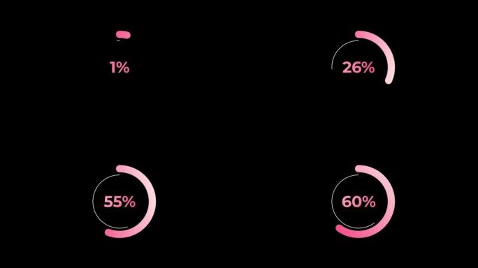 圆圈百分比加载动画0-60% 在粉红色科学效果。