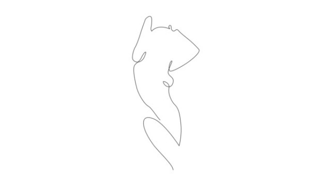 自己画了简单的女性身体动画。连续线条人物。手绘抽象画。白底上的黑线。