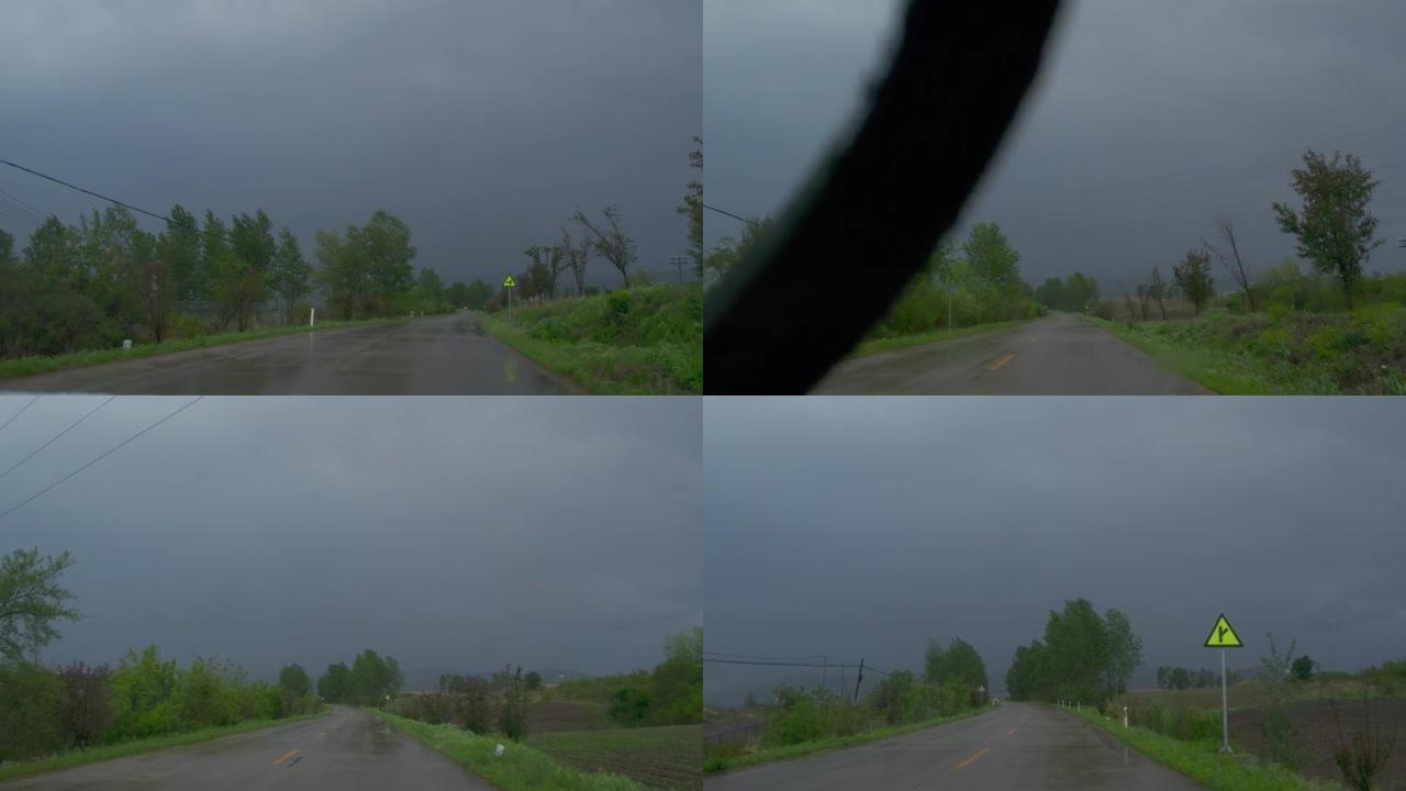 在雨中开车第一视角乡村小路乡下农村