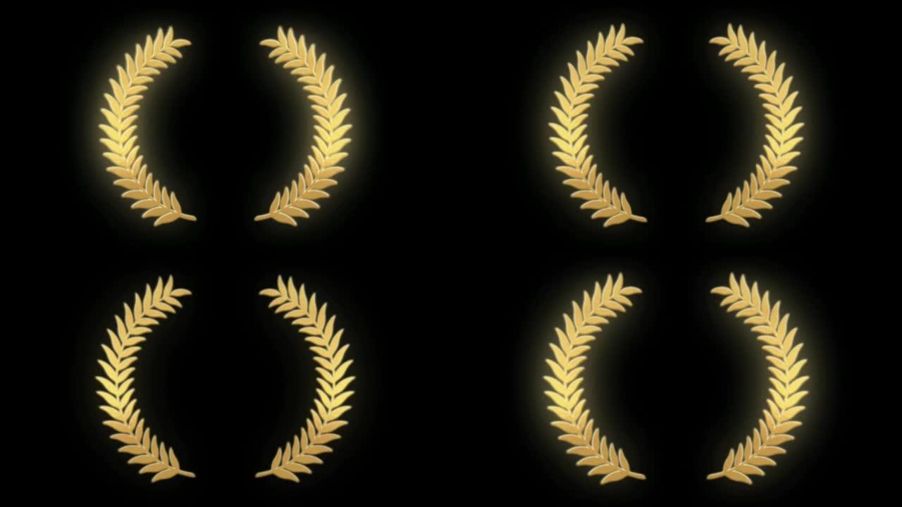 黑色背景上的动画金色叶子隔离设计标志。