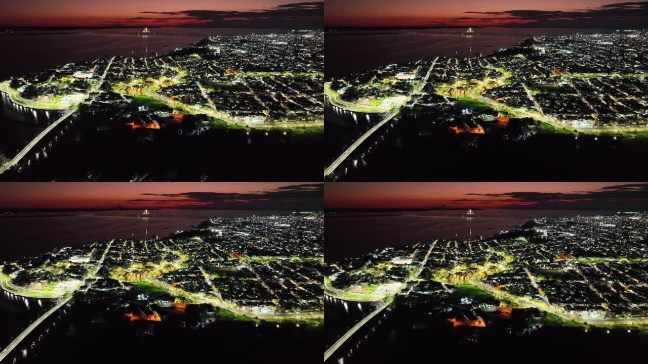 巴西马瑙斯亚马逊市中心的日落空中城市景观。