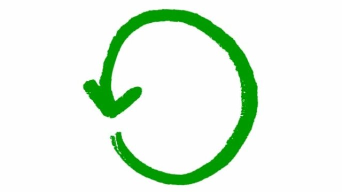 圆圈箭头的动画图标。绿色符号旋转。循环视频。手绘矢量插图孤立在白色背景上。