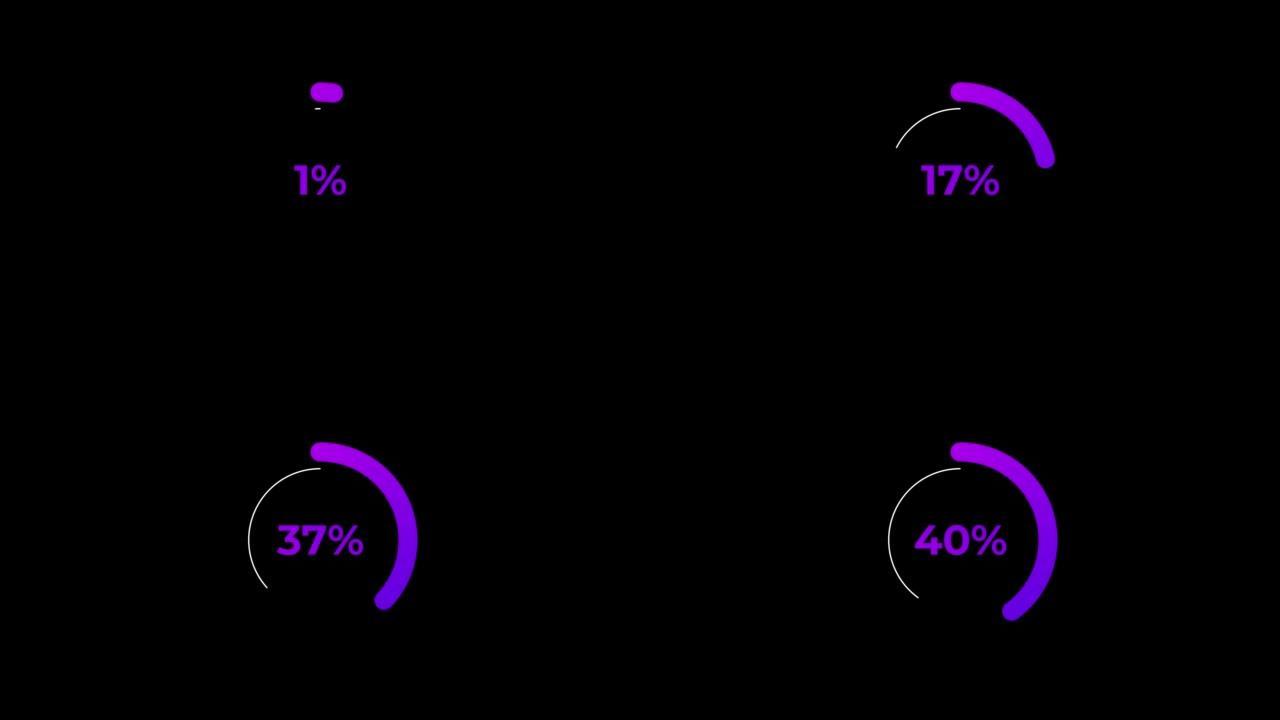 紫色科学效果中的圆圈百分比加载动画0-40%。