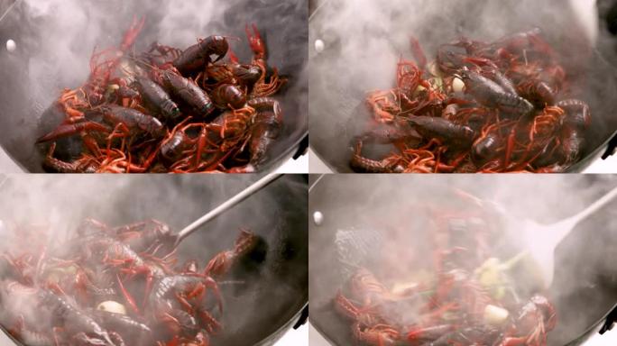 小龙虾在锅里炒的视频