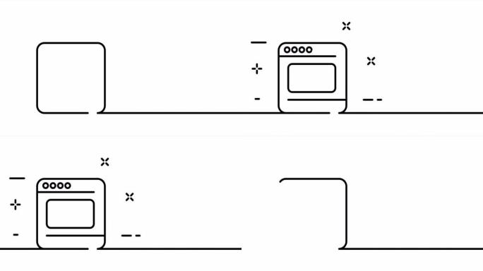 连续线条艺术绘画家用电器。单画线，实线。电气安装、烤箱和烹饪的一行动画。视频4K