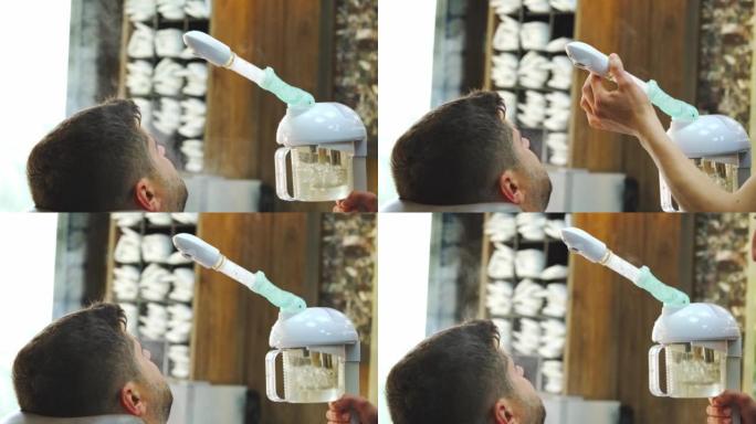 理发店中用于男性客户护肤的蒸汽蒸发器
