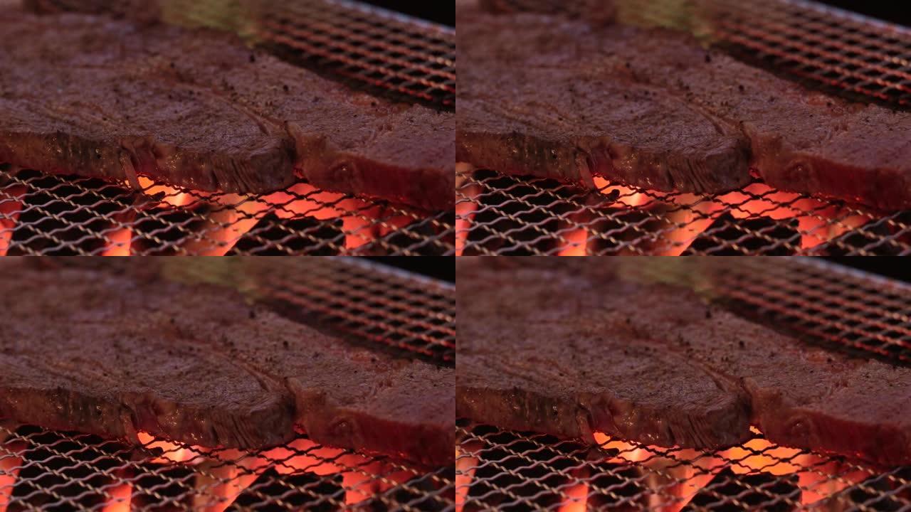 木炭烤的美味牛排街边摊烤牛排铁板烧