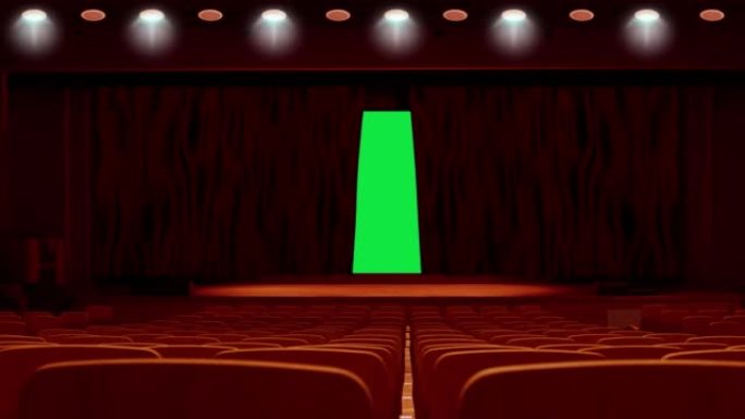 电影院大厅的窗帘在绿色屏幕上打开