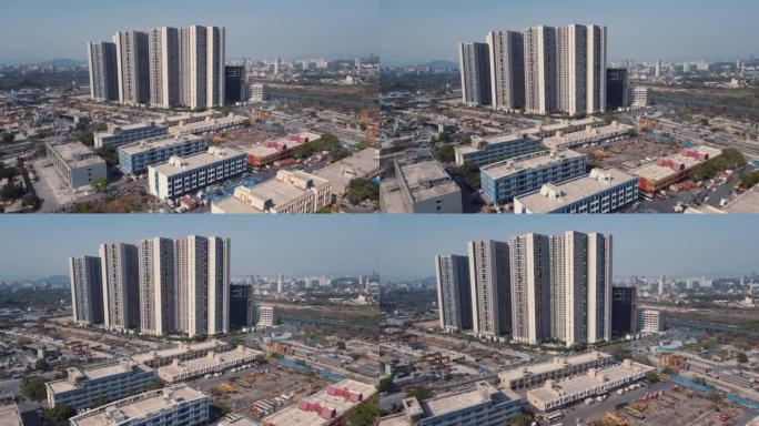现代城市高层摩天大楼和住宅塔楼。孟买金融区的空中无人机视图。