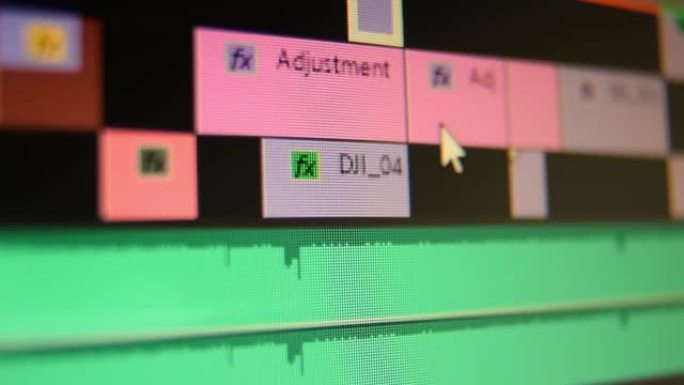 电影编辑软件中的编辑时间线宏计算机屏幕像素可见。