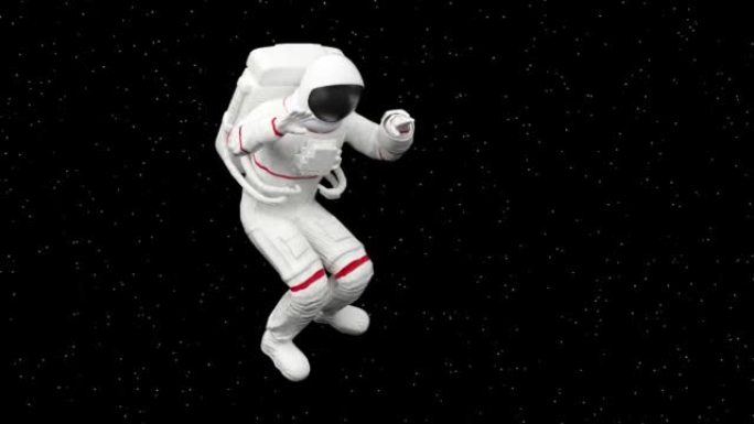 超现实飞行漂浮宇航员或太空人穿着太空服，未来科幻宇宙银河背景，3d渲染现代当代创意动画，无缝循环插图