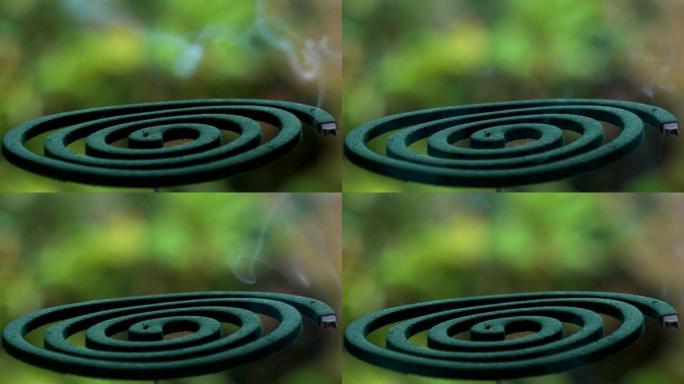 在日本房子里燃烧绿色蚊香。夏季概念视频。