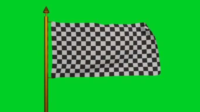 赛车旗挥舞3D渲染与旗帜的色度键，一级方程式完成旗纺织品，汽车赛道或赛车一级方程式，国际汽联世界耐力