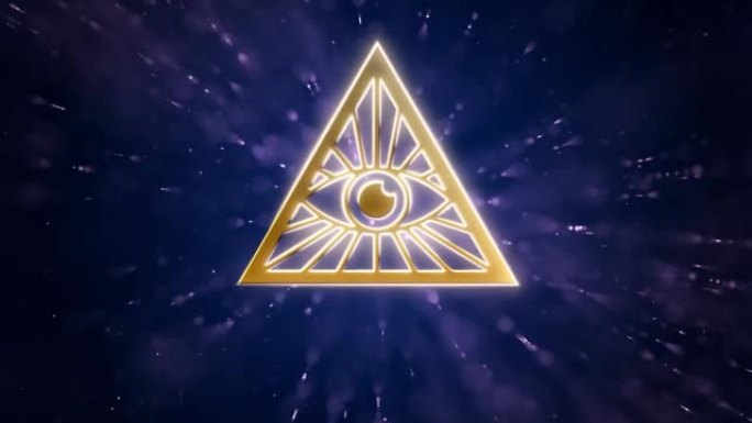 金色的光明会象征，在三角形内有上帝之眼，并有动画的星星背景-阴谋论，秘密团体和教派的闪亮世界力量图标