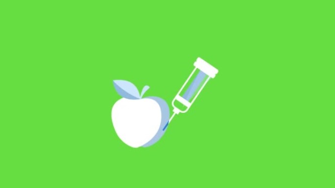 绿色背景上的卡通苹果和注射器的4k视频。