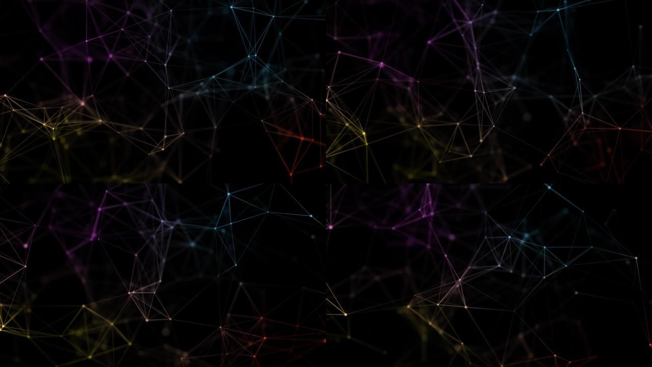 带有连接点和线的抽象几何背景。抽象黑色数字背景。网络概念。具有化合物的大数据复合体。3D渲染。