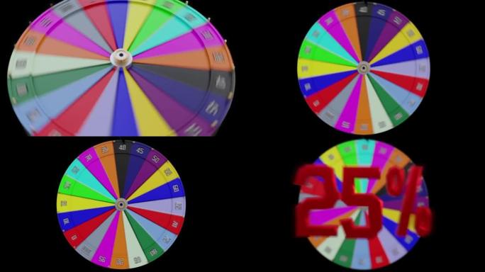 命运之轮和25% 的象征。机会游戏和获胜百分比概念。3D渲染视频