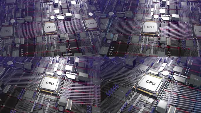 强大的服务器CPU处理器计算数据。人工智能神经网络。