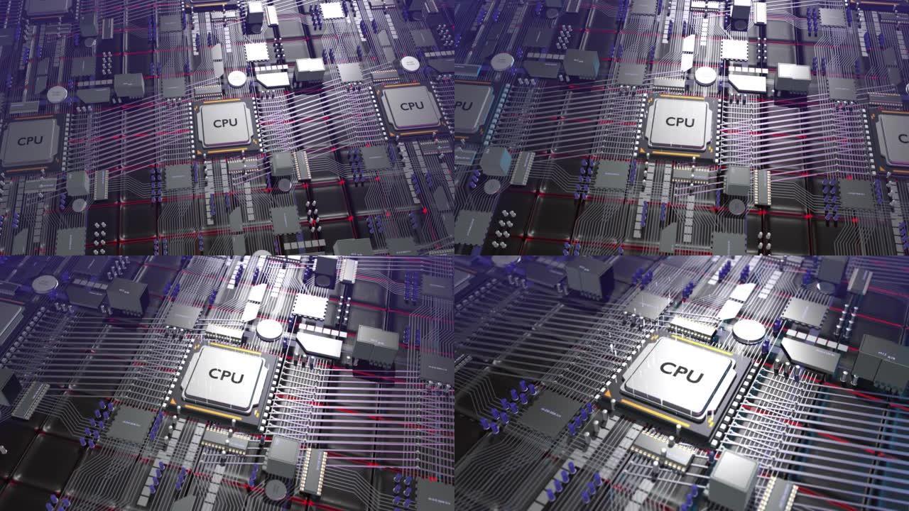 强大的服务器CPU处理器计算数据。人工智能神经网络。