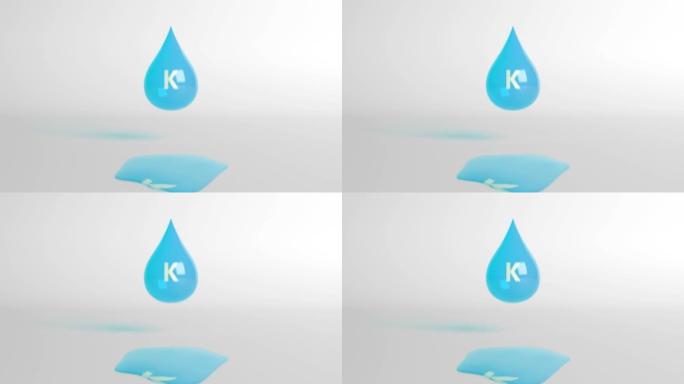 下降和融化霓虹蓝维生素k作为一滴。循环3D背景