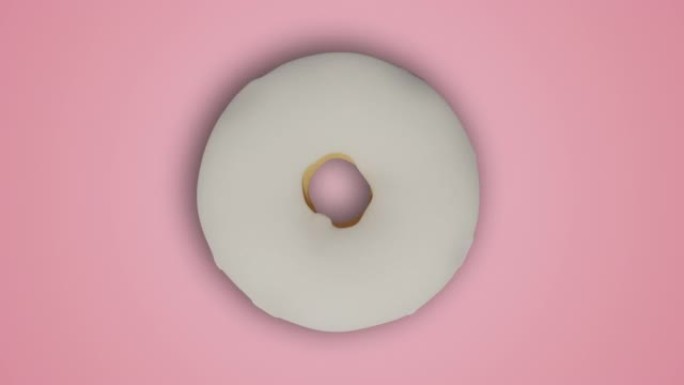 不同的彩色甜甜圈，釉面和洒在粉红色背景上相互改变