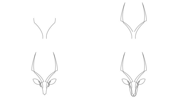 单连续线动画自画可爱的羚羊为公司标志标识。角瞪羚吉祥物旅游图标概念。全长一行动画插图。
