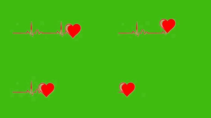 绿色屏幕上的心脏脉搏监护仪心电图