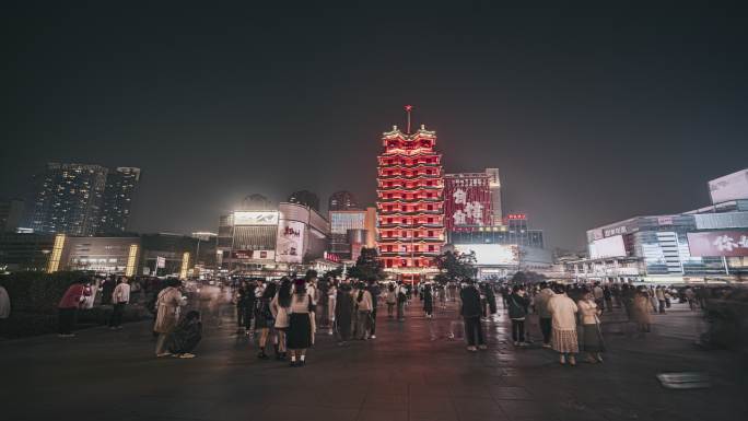 郑州二七广场人流延时4K