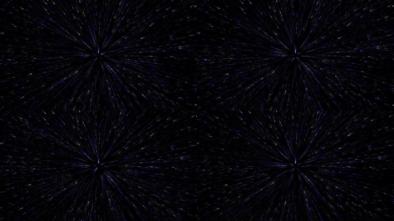 抽象星爆动画百万粒子光在黑色空间上快速移动