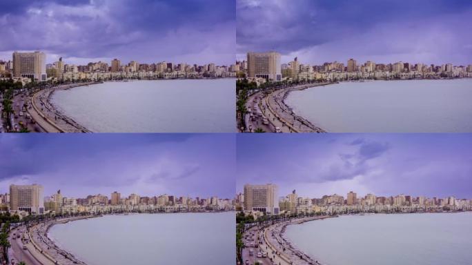 埃及亚历山大城市风光航拍城市建设城市发展