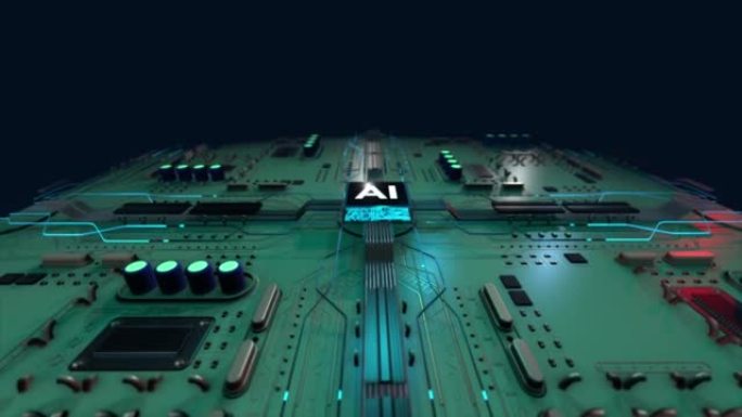 深度学习现代计算机技术。人工智能的Astract未来电子动画开始起作用。主板CPU处理器微芯片。