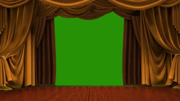 剧院舞台绿色屏幕上的棕色窗帘