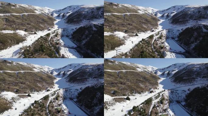 西班牙内华达山脉滑雪胜地滑雪的人们的鸟瞰图