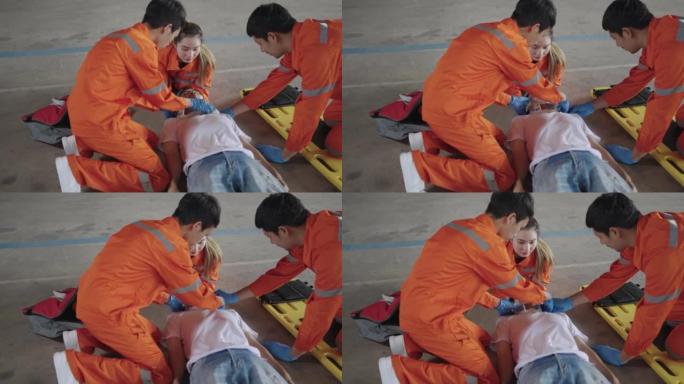 紧急医疗队将软石膏放在脖子上。EMS护理人员反应迅速。
