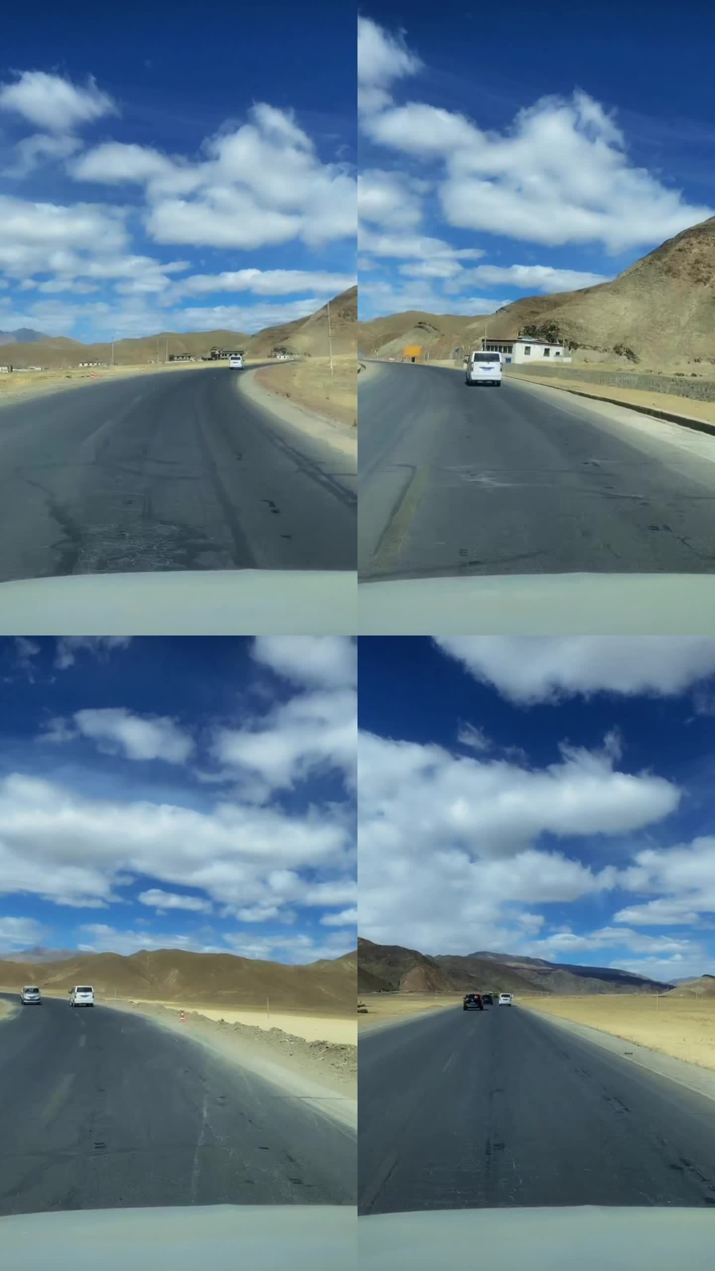 汽车旅行雪山风景蓝天白云视频素材