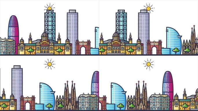 巴塞罗那城市天际线动画