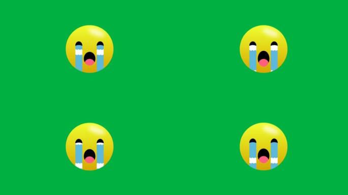 无缝哭泣表情动画孤立在绿色屏幕上。社交媒体表达和情感概念镜头。