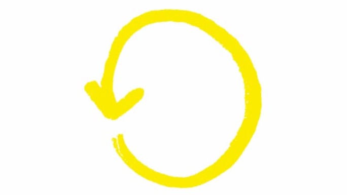 圆圈箭头的动画图标。黄色符号旋转。循环视频。手绘矢量插图孤立在白色背景上。