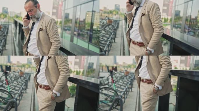 Mature businessman talking on the phone in busines