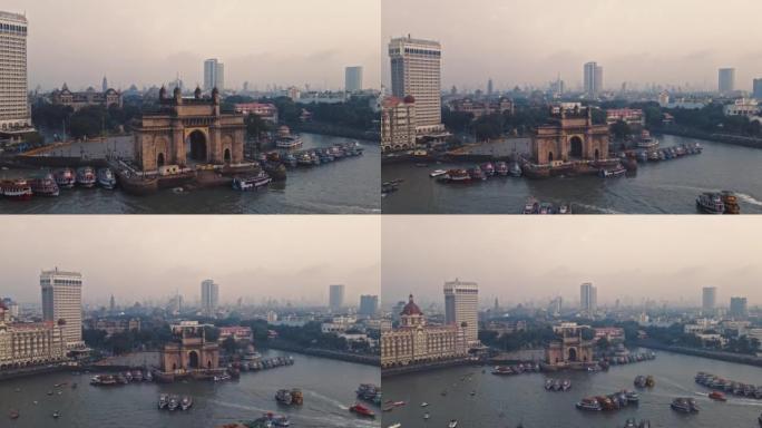 印度门户的鸟瞰图。孟买老镇的城市景观。