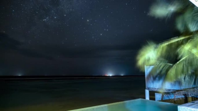 马尔代夫星空下风景的延时拍摄