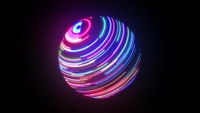 3D球体与倾斜的辉光线动画介绍，4k抽象彩色背景