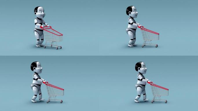 一个婴儿机器人购物的4k概念动画