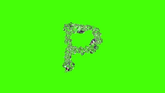 清晰明亮的水晶字体-绿色屏幕上的字母P，孤立循环视频