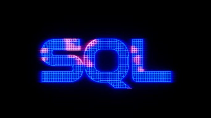 黑色背景上的SQL (结构化查询语言) 文本。3d动画。