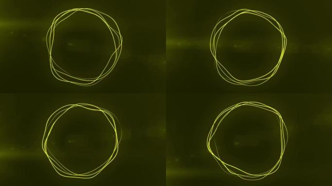 超高清4k抽象3D渲染霓虹灯圈。绿色、黄色霓虹灯圈抽象未来高科技运动背景。视频3d动画。3840x2